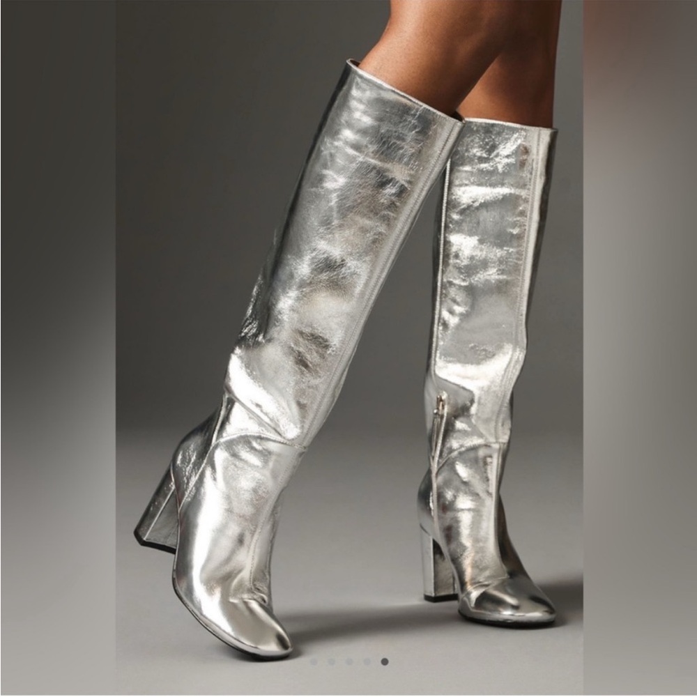 NWT Bibi Lou Silver Knee-High Women's Boots Anthropologie 37